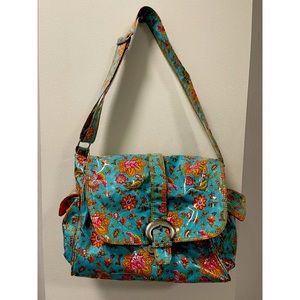 Kalencom Laminated Diaper Buckle Bag Turquoise Pink‎ Gypsy Wildflower
